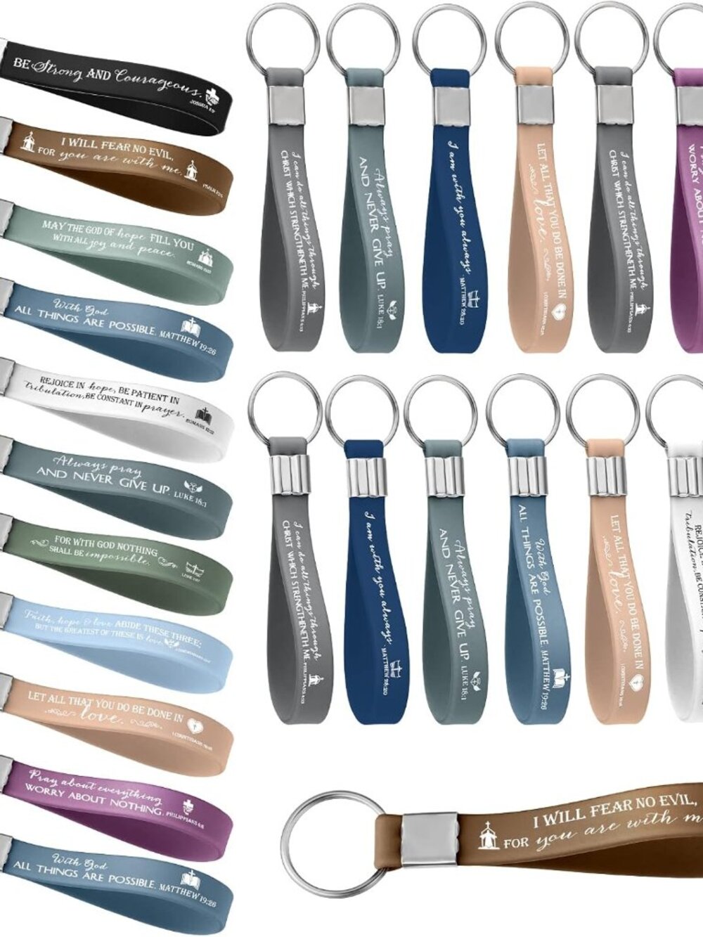 36 Pcs Inspirational Christian Gift Silicone Keychain Bulk Religious Bible Verse